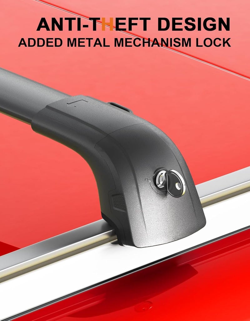 wonderdriver Roof Rack Cross Bars 220lbs Compatible with 2018-2023 Hyundai Kona & Kona N & Kona Electric with Flush Side Rails,Heavy Duty Aluminum Lockable Roof Rails Crossbars Black Rooftop Luggage - Image 4